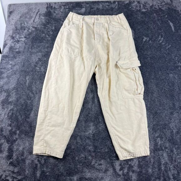 Free People Cargo Distressed Platoon Jogger Pants Pockets XS Button Fly Beige - Picture 1 of 15